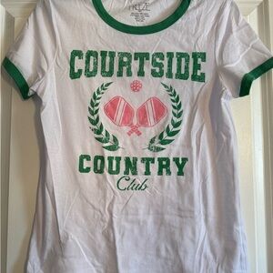 Freeze White Ringer Tee with Green Trim & Pink Paddle Graphic